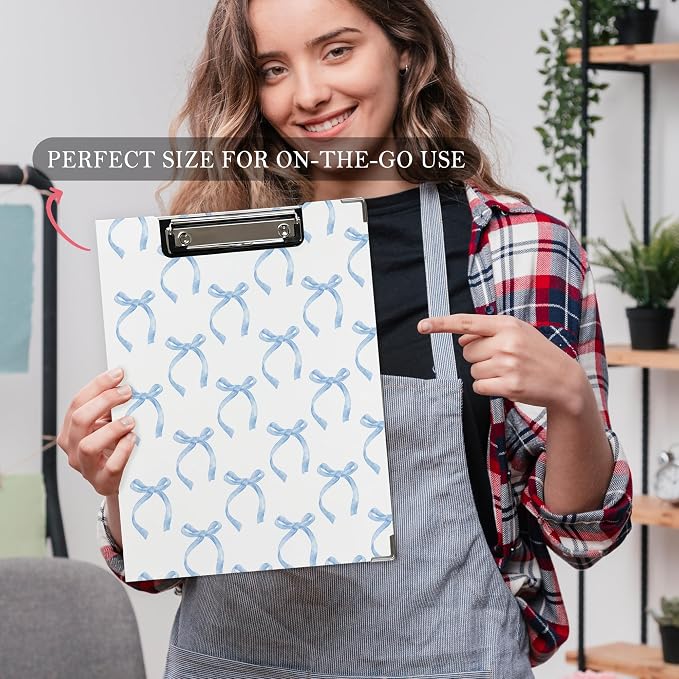Blue Coquette Bow Clipboard, Preppy Girly Aesthetic Clipboard - Image 5
