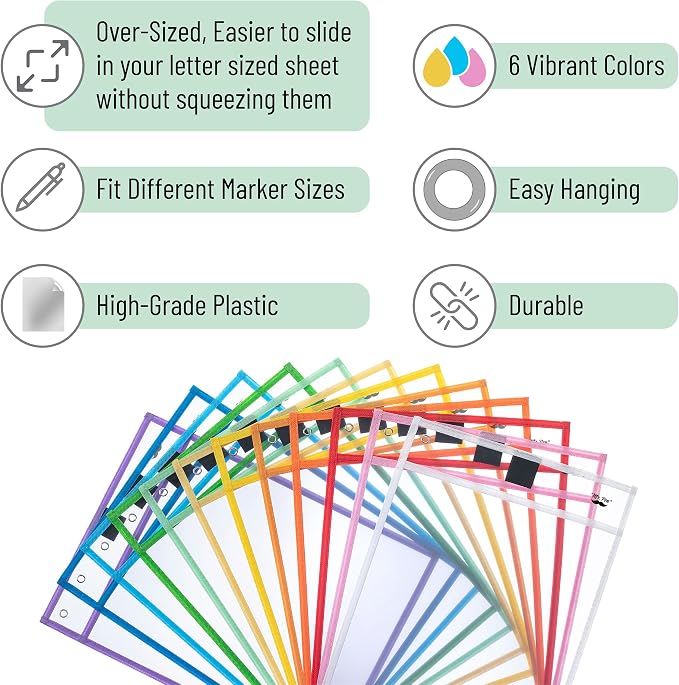 Mr. Pen- Reusable Dry Erase Pocket Sleeves, 24 Pack, Colorful | Clear Plastic - Image 4