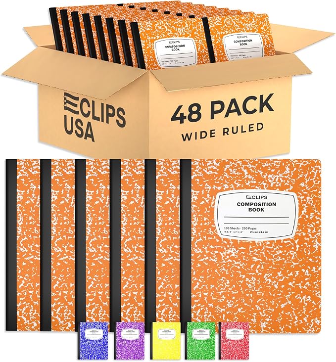 Composition Notebook Wide Ruled Composition Notebooks Bulk Orange Marble Hard by E-CLIPSUSA