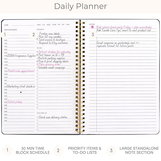 BLU MONACO | Grey Hourly Daily Planner 80 Days Undated | Daily Planner - Image 4