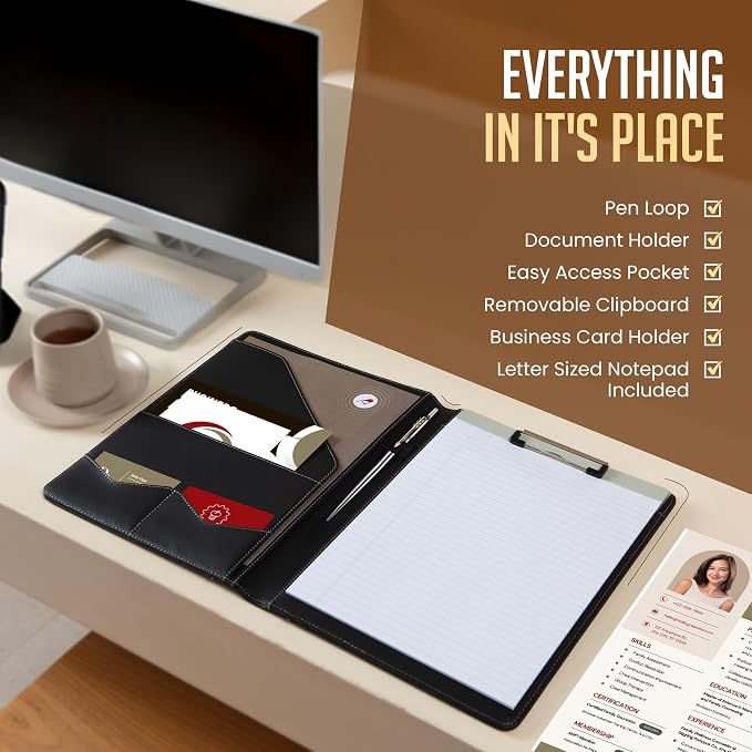 STYLIO Padfolio Folder with Removable Clipboard | Portfolio Organizer | Binder - Image 6