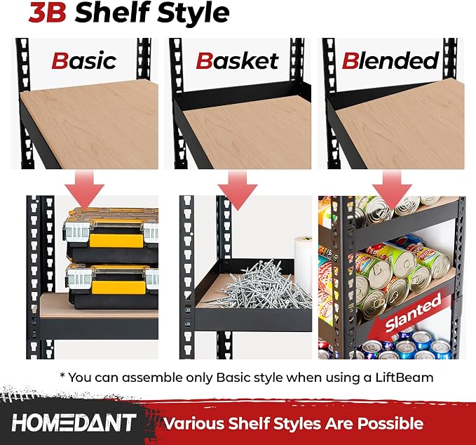 HOMEDANT 47.7" W Deep 5 Tier Heavy Duty Garage Shelving Adjustable Metal Rack - Image 4