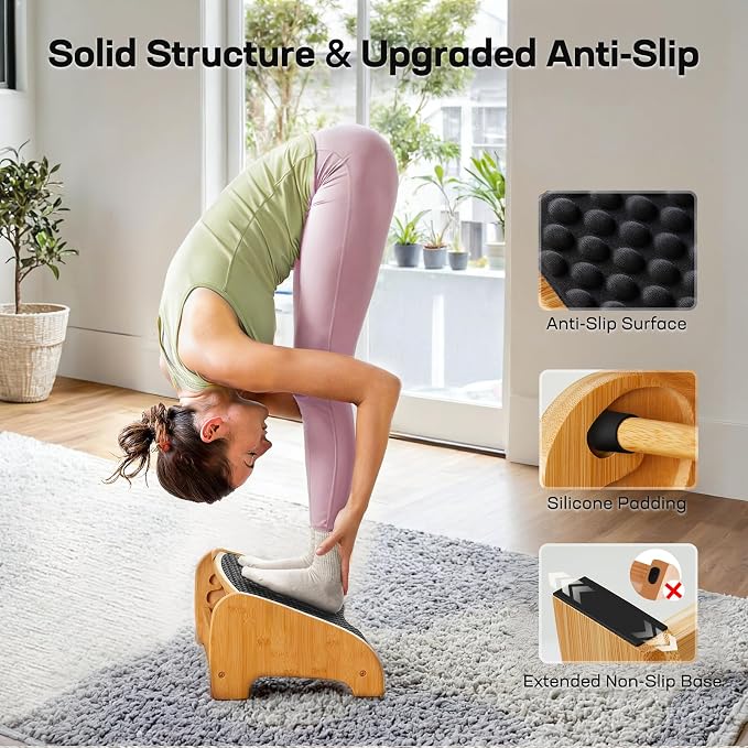 HUANUO Bamboo Under Desk Footrest, Ergonomic Foot Rest - Image 6