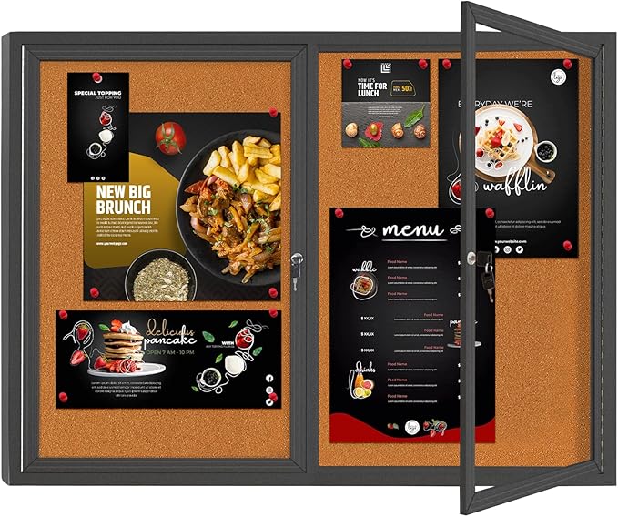 Enclosed Bulletin Board Lockable,Double-Door Weatherproof Outdoor Noticeboard with Locking Door, Wall-Mounted Aluminum Framed Presentation Board, 44x32 Inch (8xA4)-DeskLoop Office