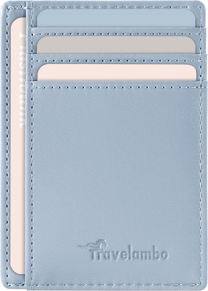 Travelambo Slim Wallet Front Pocket Minimalist Leather RFID Blocking Medium Size by Travelambo