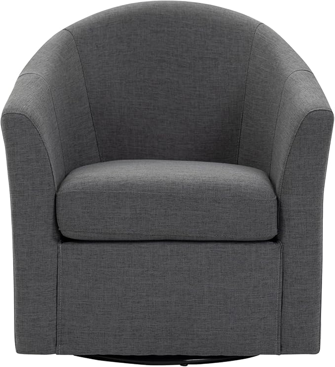 UIXE 360° Swivel Barrel Accent Chair, Modern Round Arm Chair Upholstered Club Armchair, Single Sofa Seating in Fabric for Living Room, Bedroom (Dark Grey)-DeskLoop Office
