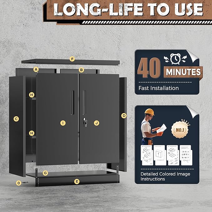 INTERGREAT 36" Metal Cabinets with Lock,Lockable Metal Cabinet Storage with Doors and Shelves for Garage,Black Locking Garage Storage Cabinets-DeskLoop Office