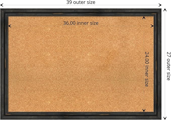 Amanti Art Natural Cork Board for Wall, 27x39 Vision Board with Black Wood Frame, Large Corkboard Office Decor for Home Organization, Rustic Farmhouse Corkboard Pinboard to display items for home-DeskLoop Office