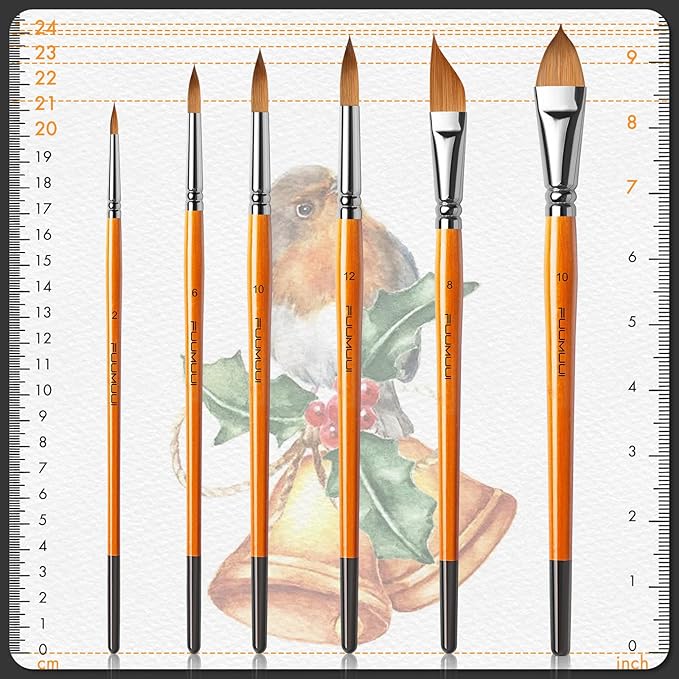 Sable Watercolor Brushes Kolinsky Watercolor Paint Brushes for Artists Professional 6pcs - Pointed Rounds Cat Tongue Oval Wash Dagger for Watercolor Acrylics Inks Gouache Painting-DeskLoop Office