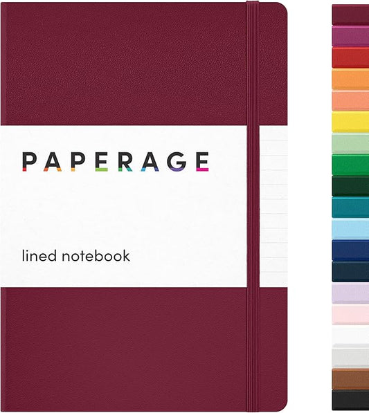 PAPERAGE Lined Journal Notebook, (Burgundy), 160 Pages, Medium 5.6 in x 8 in - 100 GSM Thick Paper – Hardcover Journaling Notebook for Work, School & Note Taking-DeskLoop Office