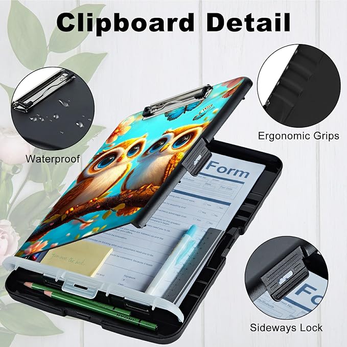 Owl Blue A4 Clipboard with Storage Pen Holder, Clipboards Organizer Nursing - Image 4
