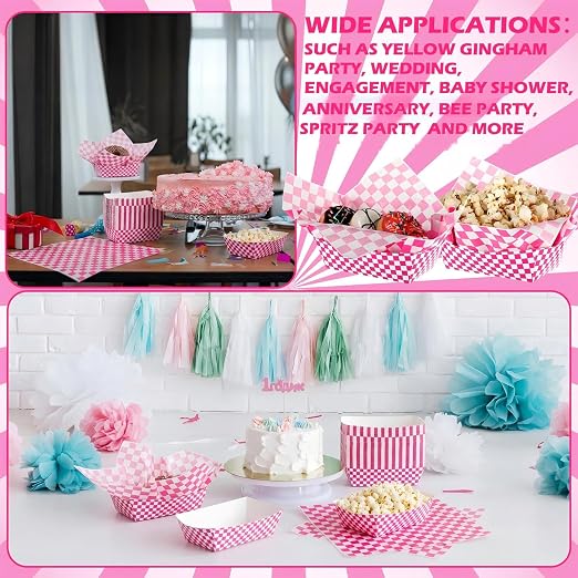 Geosar 100 Pcs Gingham Party Supply Disposable Paper Food Tray Bulk Disposable - Image 7