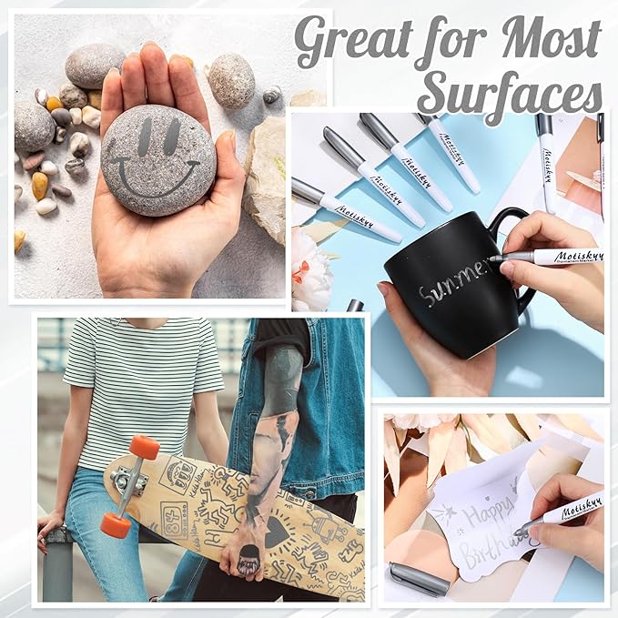 180 Pcs Metallic Permanent Markers Bulk Fine Point Metallic Markers Pens for Fabric, Black Paper, Cards, Scrapbook, Wood, Plastic, Canvas, Mugs, DIY Art Crafts, Etc (Silver)-DeskLoop Office