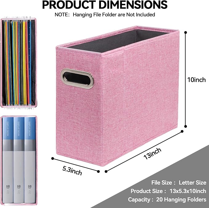 4 Pack Letter Size File Storage Box Collapsible，Fabric Hanging File Folders - Image 2
