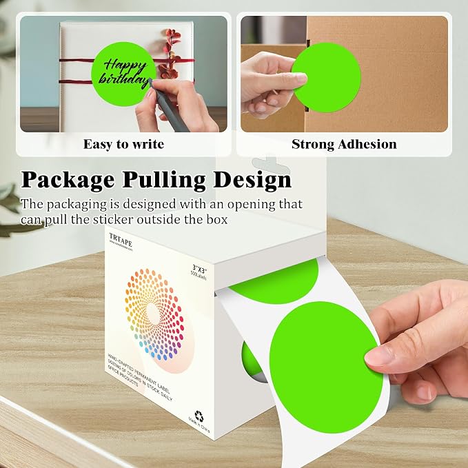 3 Inch Round Colored Dot Stickers, 4 Rolls in Dispenser Box - Image 3