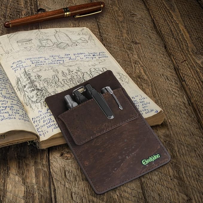 Premium Portuguese Cork Pocket Protector for Men | Multi-Use Pocket Protectors for Shirts and Lab Coats | For Pen, Pencils, Pointers, and More | 1 Pack Brown Pocket Organizer Protector-DeskLoop Office