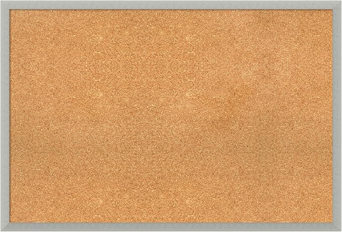 Amanti Art Natural Cork Board for Wall, 26x38 Vision Board with Silver Wood Frame, Large Corkboard Office Decor for Home Organization, Casual Corkboard Pinboard to display items for home organization-DeskLoop Office