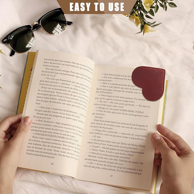 Jack&Chris Genuine Leather Heart Bookmark, Handmade Stitched Corner Page - Image 7