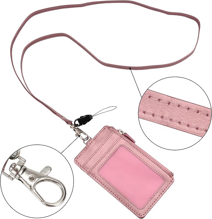 Badge Holder with Zip, Wisdompro Double Sided PU Leather ID Badge Card Holder - Image 3