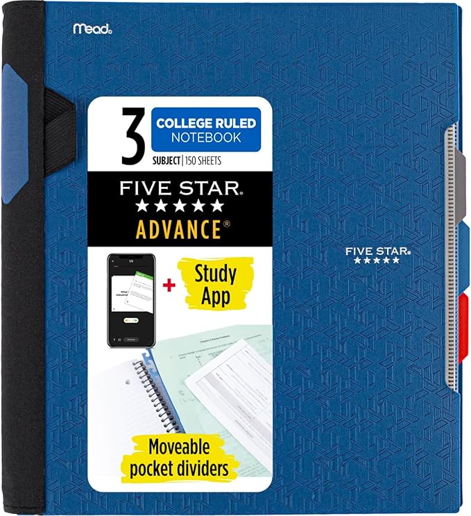 Five Star Advance Spiral Notebook + Study App, 3 Subject, College Ruled Paper by FiveStar