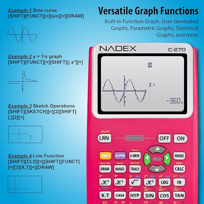 Scientific Calculator with Graph Functions for College and High School Students, Engineering, Advanced Mathematics, Calculus, Algebra, Geometery, Trigonometry, Statistics, Physics, Chemistry - Pink-DeskLoop Office