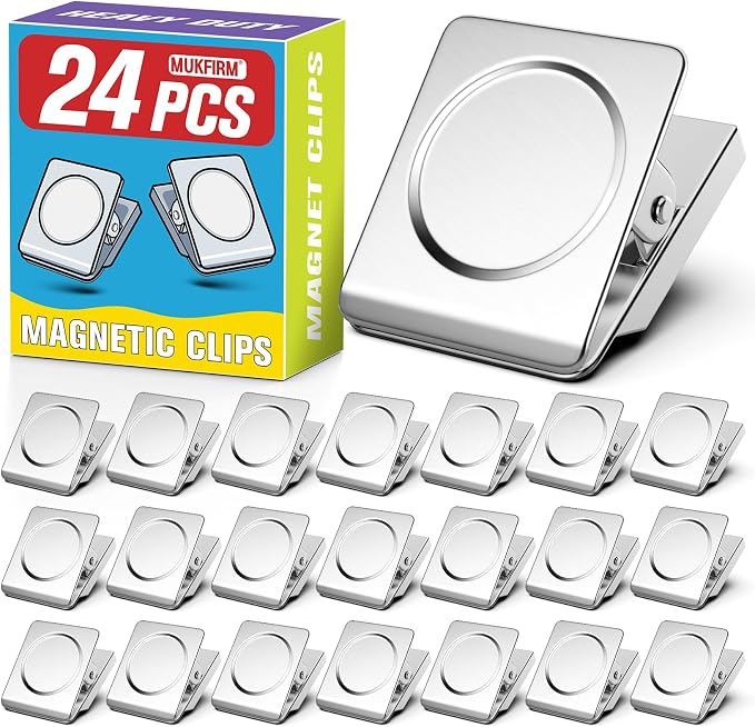 24 Pack Large Magnetic Clips Heavy Duty, Strong Magnet Clips by MUKFIRM