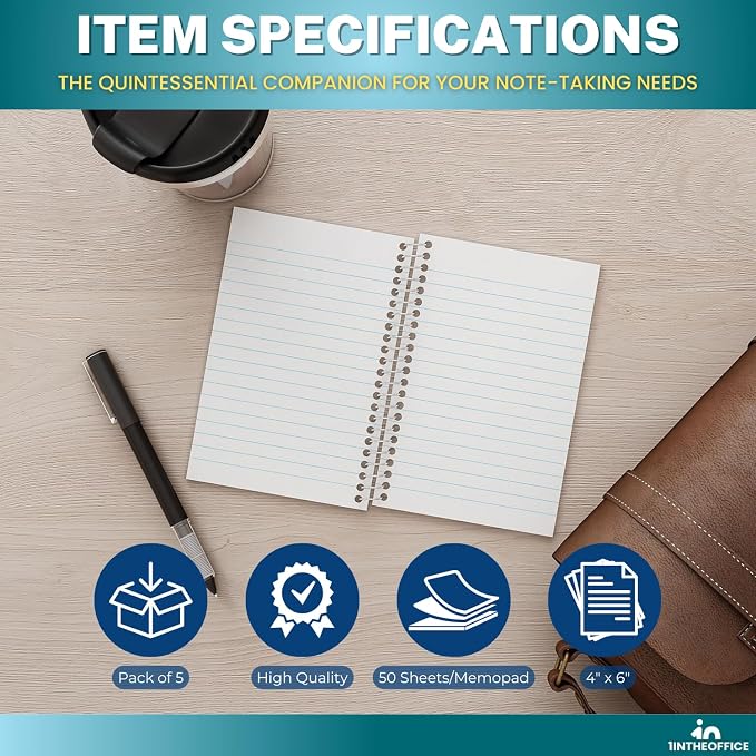 1InTheOffice Notepads 4x6 College Ruled, 50 sheets/pad, 5 pack - Image 7
