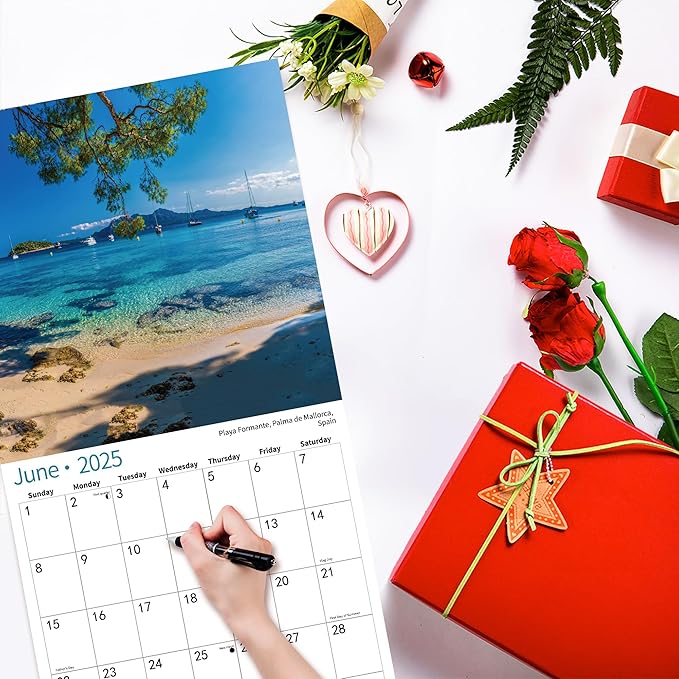 2025 Wall Calendar,Calendar 2026, July 2025 - June 2026, Wall Calendar BEACHES, 12" x 24" Opened,Full Page Months Thick & Sturdy Paper for Calendar Organizing & Planning