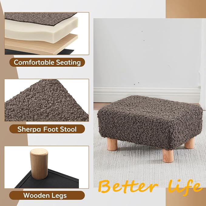 Small Foot Stool Ottoman, Sherpa Footstool Ottoman Foot Rest - Image 4