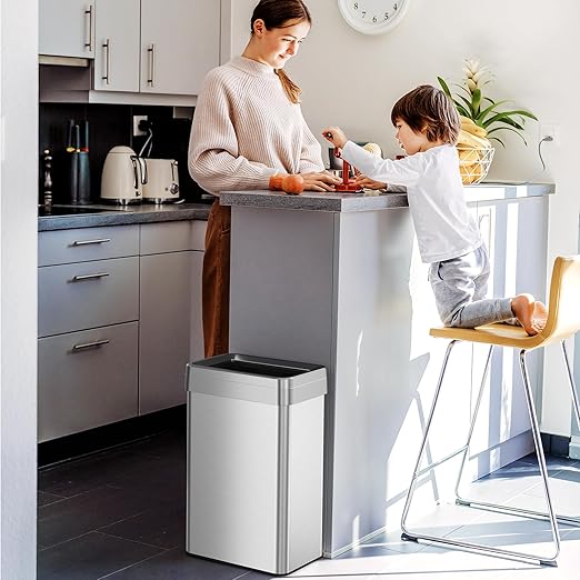 iTouchless 16 Gallon Open Top Kitchen Trash Can Recycling Bin with Double Odor Filters, 60 Liter Rectangular Stainless Steel Recycler for Home Office Business Work Store Restroom Retail Shop Garage-DeskLoop Office