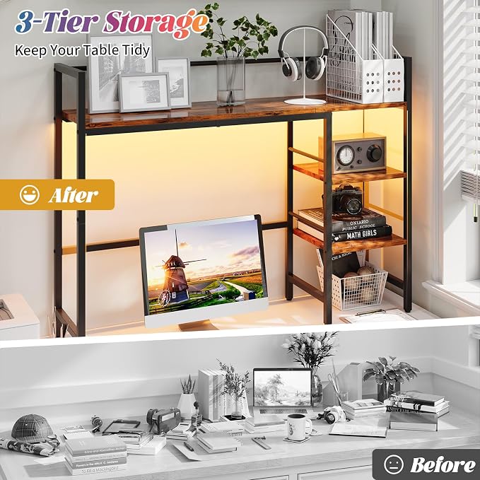 HavenlyYouth Desk Shelf with LED Light Strip, 3-Tier Storage Desktop Organizer - Image 9