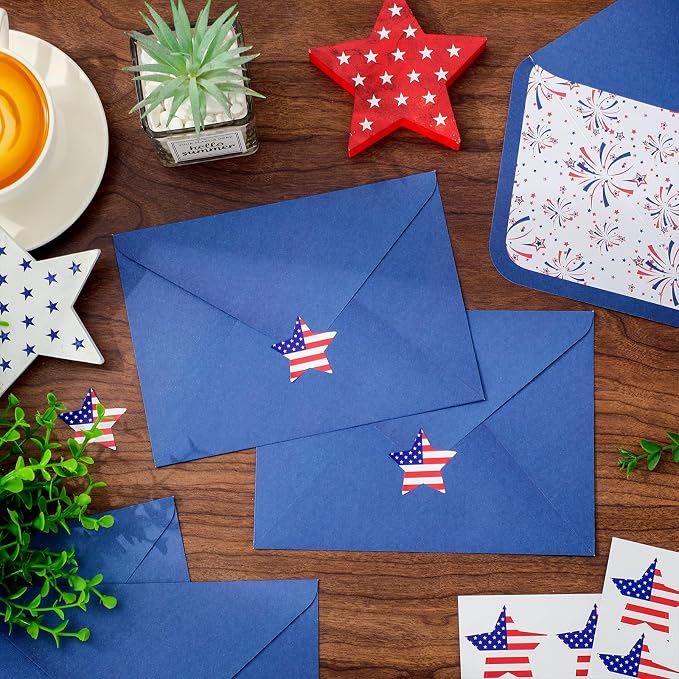 Whaline 50 Pcs Patriotic Invitation Envelopes Firework Star Greeting Card - Image 5