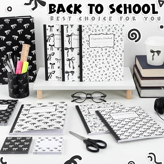 Fullhawl 6 Pack Composition Notebook College Ruled Bulk Black Bow Composition - Image 3