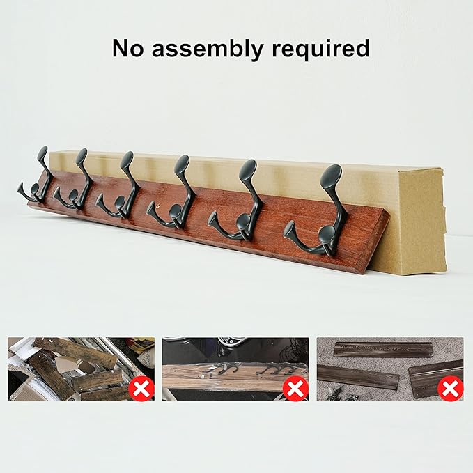 SKOLOO 39-Inch Cherry Wood Coat Rack Wall Mount with 6 Triple Hooks - Ideal for Family Entrances, Classrooms, and Pet Supplies Storage - Perfect Coat Hooks for Wall-DeskLoop Office