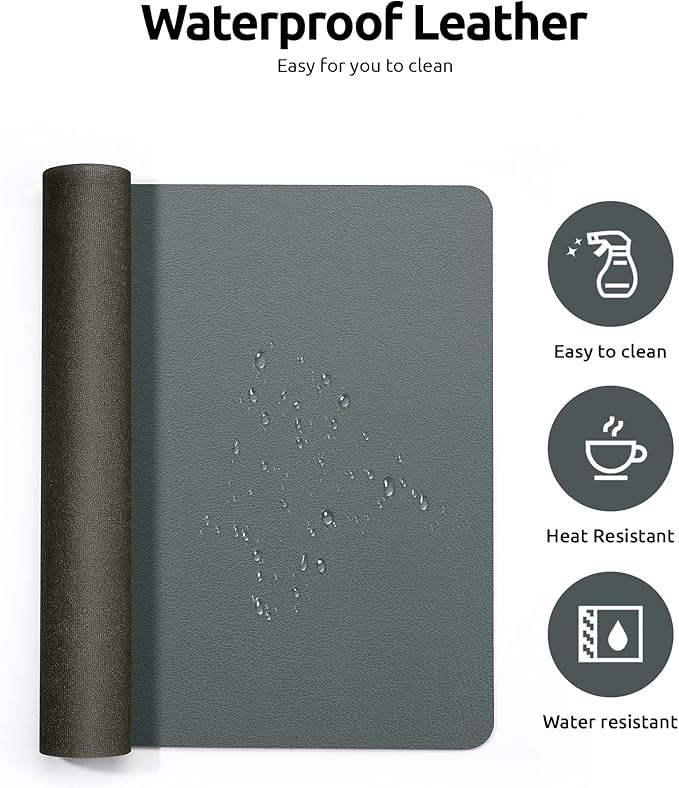 YSAGi Leather Desk Pad Protector, Office Desk Mat, Large Mouse Pad, Non-Slip PU Leather Desk Blotter, Laptop Desk Pad, Waterproof Desk Writing Pad for Home (23.6" x 13.8", Dark Green)-DeskLoop Office