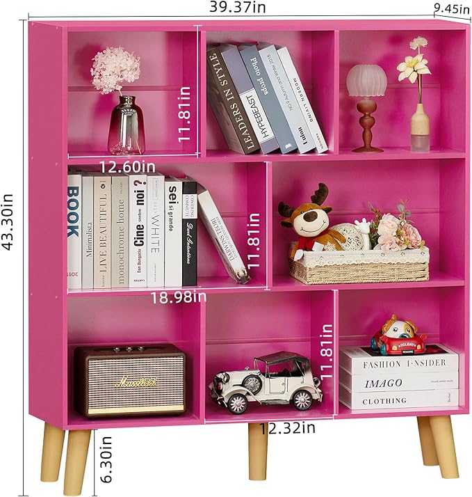 LEYAOYAO Bookshelf,3 Tier Book Shelf with Legs,Pink Modern Bookshelf,Large Freestanding Open Modern Bookshelves,Display Bookcases Decor Furniture for Nursery-DeskLoop Office