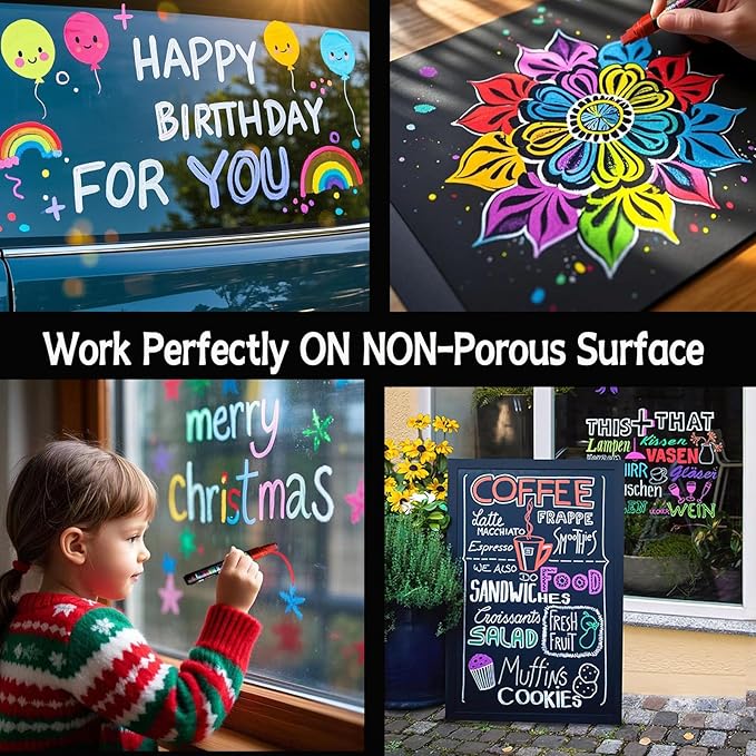 Window Chalk Markers for Cars Glass Washable, 8 Colors Jumbo Liquid Chalk Marker Pens with 7mm 2 in 1 Nib Wide Tips, Big Chalkboard Markers Car Window Paint Pens for Auto, Bistro, Poster,Mirror-DeskLoop Office