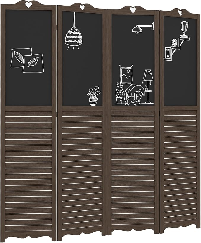 NicBex Room Divider 4 Panel Room Dividers with Black Boards Partition Room Dividers and Folding Privacy Screens 5.5 FT Wall Divider for Home, Office, Room Separation,63.75"W x 0.75"D x 67.75"H,Brown-DeskLoop Office