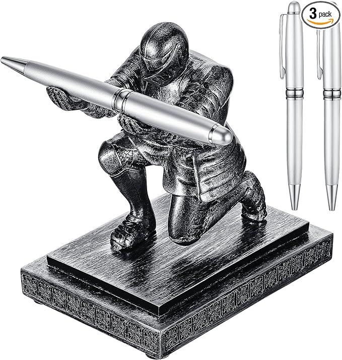Spakon Knight Pen Holder with 2 Pens Resin Desk Organizers and Accessories Funny Executive Pen Stand Fancy Cool Office Gadgets Cool Desk Decorations for Men Home Supplies(Classic,Iron)-DeskLoop Office
