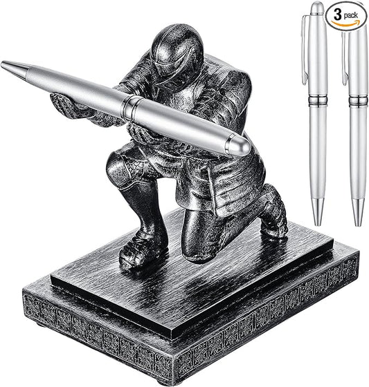Spakon Knight Pen Holder with 2 Pens Resin Desk Organizers and Accessories Funny Executive Pen Stand Fancy Cool Office Gadgets Cool Desk Decorations for Men Home Supplies(Classic,Iron)-DeskLoop Office