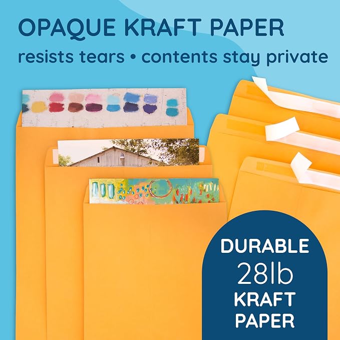 Blue Summit Supplies 100 6 x 9" Kraft Catalog Envelopes, Self Seal | 28lb kraft - Image 6