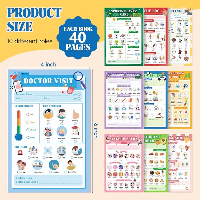 10 Pack Kids Pretend Play Notepads, 40 Pages Kids Playtime Pads, Educational - Image 2