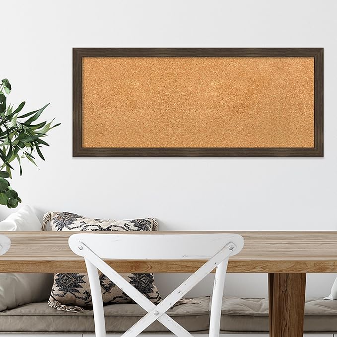 Amanti Art Natural Cork Board for Wall, 14x32 Vision Board with Brown Wood Frame, Medium Corkboard Office Decor for Home Organization, Casual Corkboard Pinboard to display items for home organization-DeskLoop Office