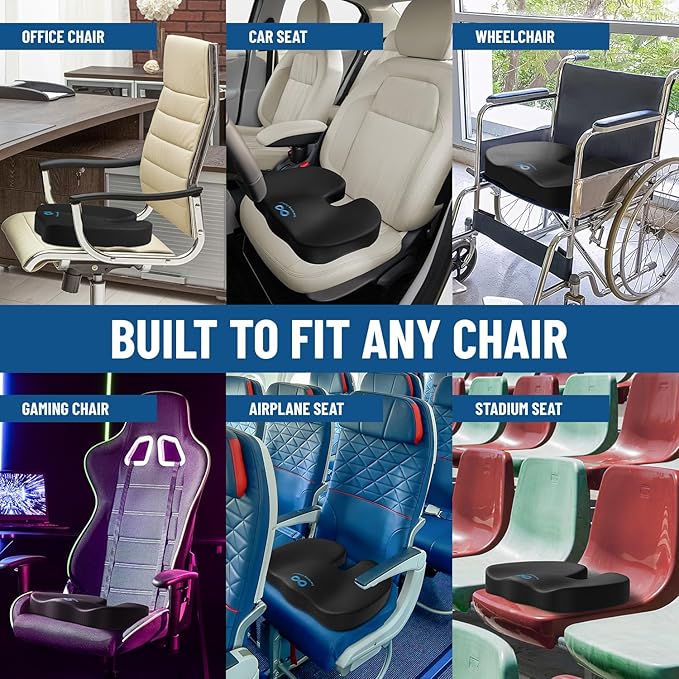 Everlasting Comfort Doctor Recommended Memory Foam Seat Cushion for Office Chairs & Car Seat - Ergonomic Office Desk Accessories for Tailbone Pain Relief, Sciatica & Back Support-DeskLoop Office