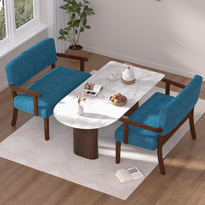 Accent Chair 2 Seat, Arm Chairs with Soft Seat and Armrests for Living Room, Love seat for Dining, Reading, and Waiting Rooms (Blue)-DeskLoop Office