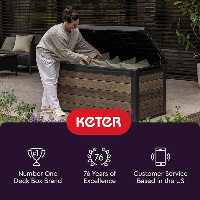 Keter Marvel Plus 71 Gallon Resin Deck Box-Organization and Storage for Patio Furniture Outdoor Cushions, Throw Pillows, Garden Tools and Pool Toys, Dark Grey-DeskLoop Office