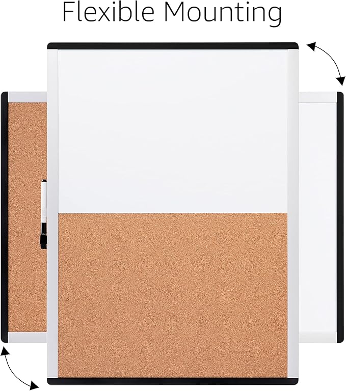 Amazon Basics Rectangular Magnetic Whiteboard & Cork Board Combo for Home, Office and Classroom, Plastic/Aluminum Frame, White,Yellow, 17" x 23"-DeskLoop Office