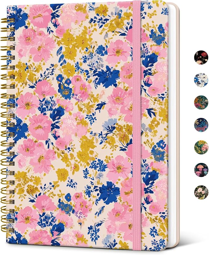 Taja Spiral Journal Notebook for Women, Pretty Hardcover Lined Notebook for by Taja