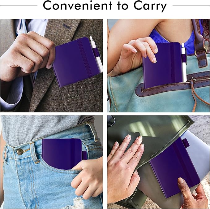 feela 15 Pack Pocket Small Notebooks Bulk, Mini Cute Notepads Hardcover College Ruled Lined Journals with Pen Holder for School Business Memos, with 15 Black Pens, 3.5”x 5.5”, A6, Purple-DeskLoop Office