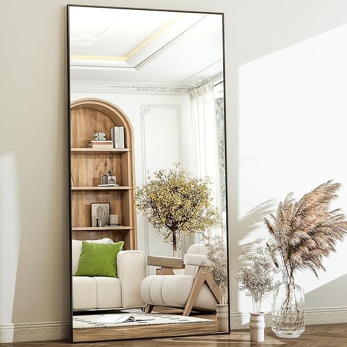 GLSLAND 71"x31" Full Length Mirror Extra Large Hanging or Leaning Rectangle Mirror Aluminum Alloy Thin Frame Bedroom Floor Dressing,Black-DeskLoop Office